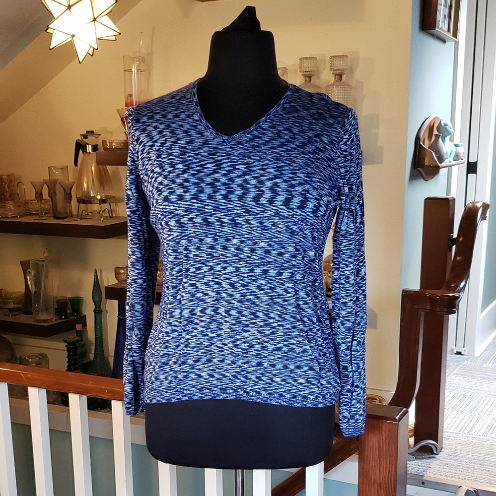 Liz Claiborne Womens V Neck Blue Long Sleeve Knit Top